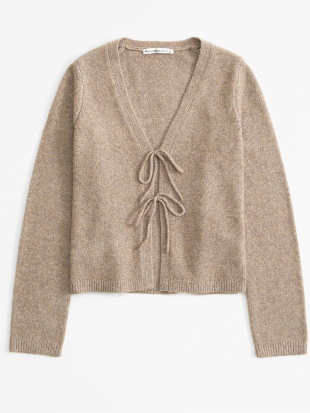 Abercrombie & Fitch Taupe Tie Front Cardigan Sweater Bow Coquette. Size XL
